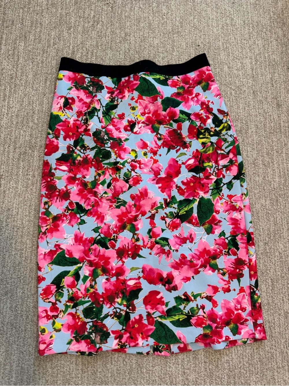 Milly Blue Floral Pencil Skirt with Black Waistband
